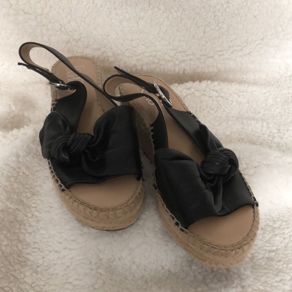 Women’s Franco Sarto Black Knot Leather Wedge Espadrille Open Sandals - Picture 3 of 10
